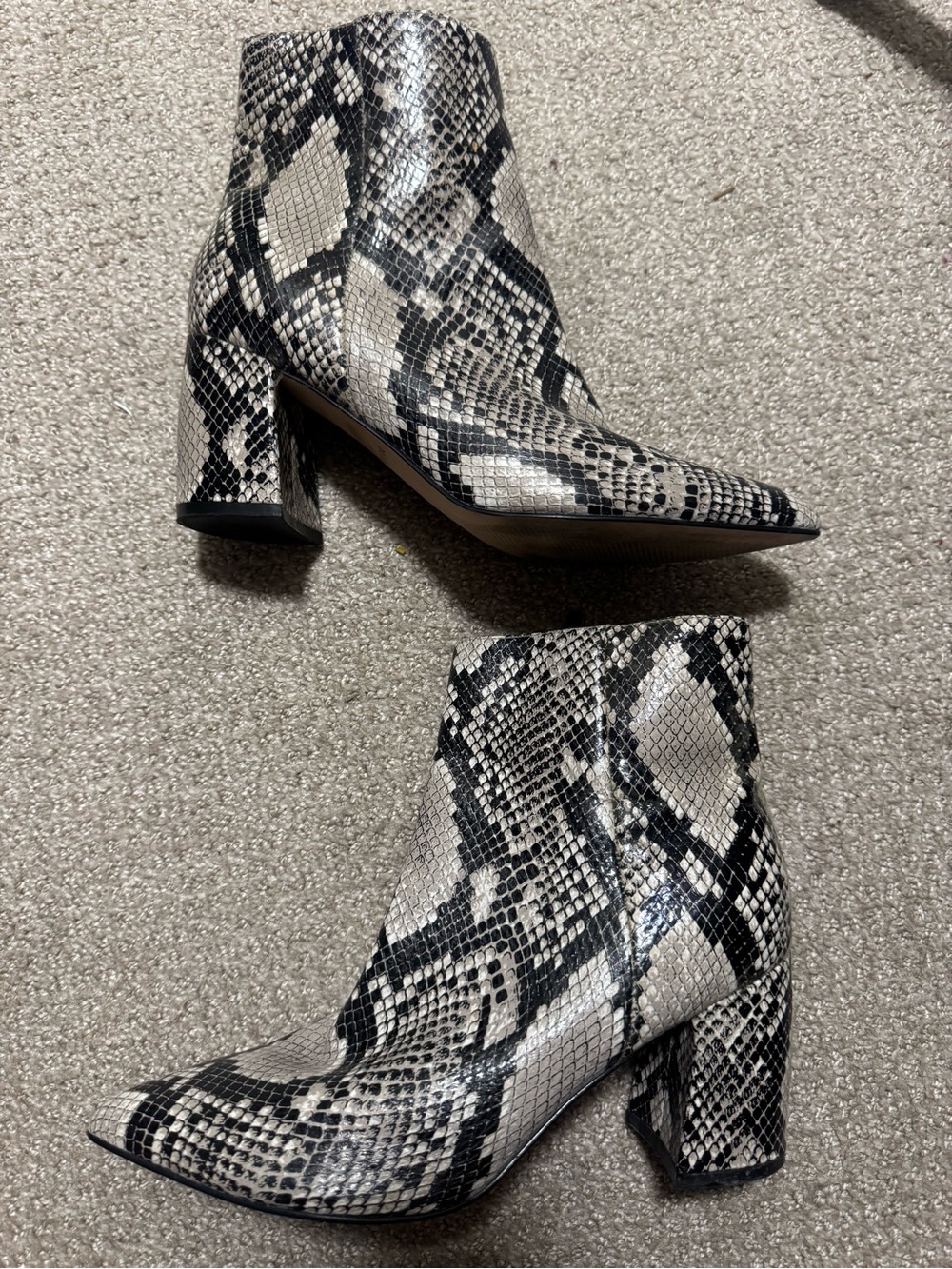Marc Fisher Snake-Print Pointed Toe Ankle Boots - Black & Cream